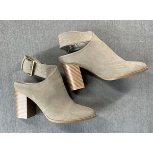 American Eagle Block Heel Mules Womens 9.5 Taupe Suede Cutout Ankle Strap Boho